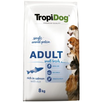 TropiDog Premium Adult SMALL BREEDS Rich v lososu s rýží 8 kg