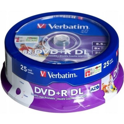Verbatim DVD+R 8,5GB 8x, Double Layer, AZO, printable, cakebox, 25ks (43667)