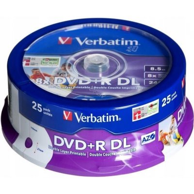 Verbatim DVD+R 8,5GB 8x, Double Layer, AZO, printable, cakebox, 25ks (43667) – Zboží Živě