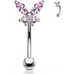 Šperky4U piercing do obočí motýlek, růžové zirkony OB0004-P – Zboží Dáma