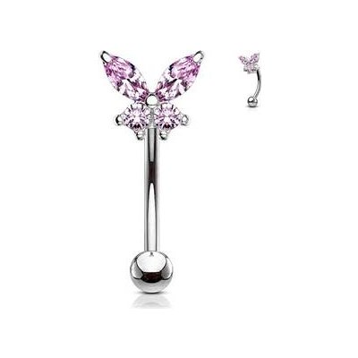 Šperky4U piercing do obočí motýlek, růžové zirkony OB0004-P – Zboží Dáma