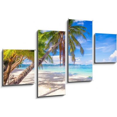 Obraz 4D čtyřdílný - 100 x 60 cm - Coconut Palm tree on the white sandy beach Kokosová palma na bílé písečné pláži – Zboží Mobilmania