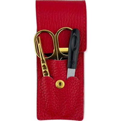 DUP Cestovní kožená manikúra 230401 červená s pozlacenými nástroji – Zboží Dáma