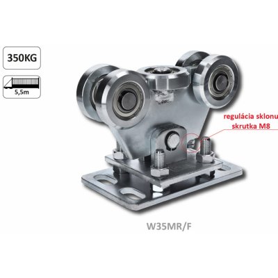 Vozík pro C-profil 80x80x5/4mm výškově nastavitelný s regulací sklonu, 5x ocelové kolečko s ložiskem 6204ZZ, galvanické zinkování – Sleviste.cz