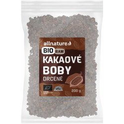 Allnature drcené kakaové boby Bio Raw 200 g