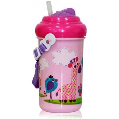 Nellys dětský pohár na pití Lorelli se slámkou Funny Zoo Pink 300 ml – Zboží Mobilmania