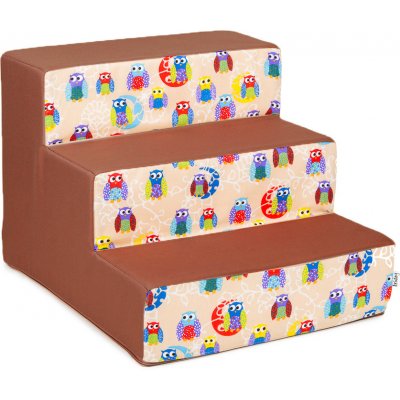 Iridog Schody pro psy Steppie no.2 hnědé se sovičkami v45 x š50 x d60 cm – Zboží Dáma