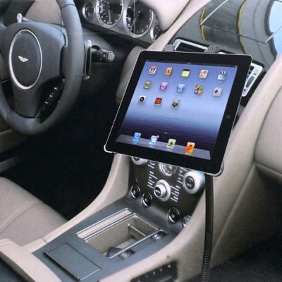 AppleMix Ohebný kovový stojan do automobilu s rotačním nastavitelným držákem pro Apple iPad a podobná zařízení - černý – Zboží Mobilmania