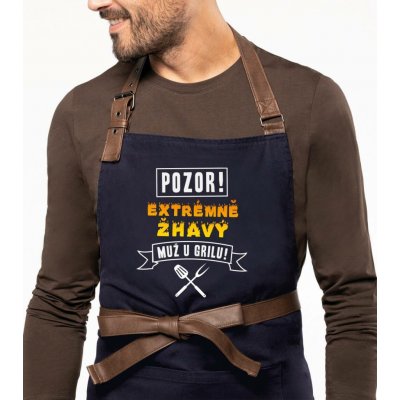 Kariban HobbyTriko Zástěra na grilování EXCLUSIVE Pozor! Extrémně žhavý muž u grilu Tmavě modrá – Hledejceny.cz