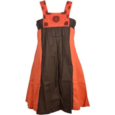 Sanu Babu Hnědo-oranžové krátké šaty bez rukávu s výšivkou