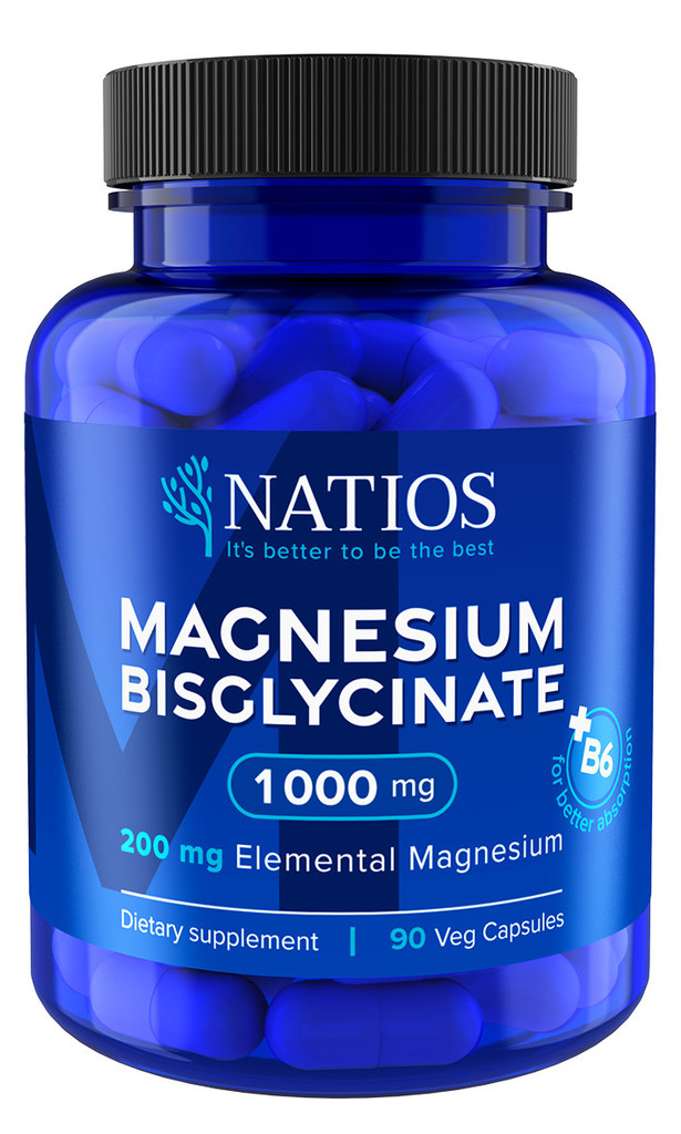 Natios Magnesium Bisglycinate 1000 mg + B6 90 veg. kapslí elem. hořčík 200 mg