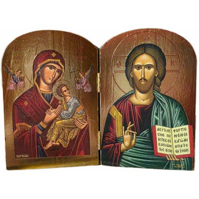 Dřevěný diptych – Kristus Pantokrator a Bohorodička – Hledejceny.cz