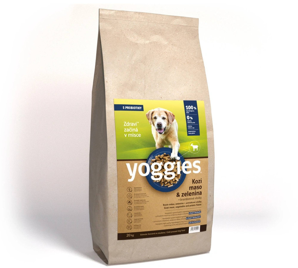 Yoggies hypoalergenní granule lisované za studena s probiotiky Kozí maso & zelenina 20 kg