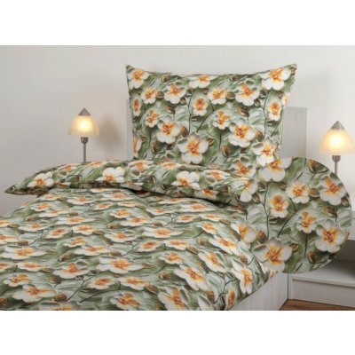 JAN peří bavlna renforce 3D bílý květ na zelené 80 x 40 cm – Sleviste.cz