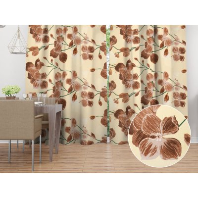 Biante Bavlněný závěs Sandra SA-536 Hnědé orchideje na vanilkově žlutém 150x210 cm – Hledejceny.cz