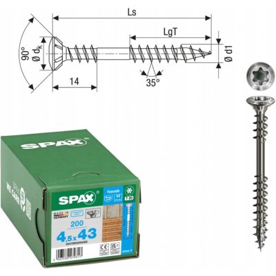 Fasádní vruty SPAX 4,5x43 TX20 A2 200 ks – Hledejceny.cz