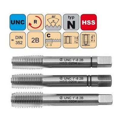 NÁSTROJE CZ Sadový závitník UNC 9/16"-12 SADA 2B HSS DIN 352 - 0204 - CZZ0204-UNC-9/16"-12-SD-2B – Hledejceny.cz