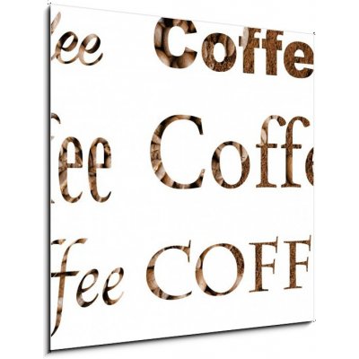 Skleněný obraz 1D - 50 x 50 cm - Spelling the word coffee by coffee beans on white background Napište slovo kávy kávovými zrny na bílém pozadí – Hledejceny.cz