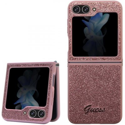 Guess PC/TPU Glitter Flakes Metal Logo Samsung F731 Galaxy Z Flip 5 růžové