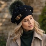 Krumlovanka dámský baret s bambulí W-0149/018 černý – Hledejceny.cz