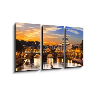 Obraz 3D třídílný - 90 x 50 cm - Sunset view of Basilica St Peter and river Tiber in Rome. Italy Západ slunce na baziliku sv. Petra a řeky Tiber v Římě. Itálie