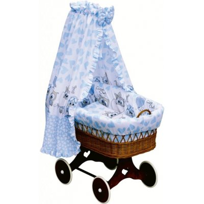 Scarlett Proutěný košík na miminko s nebesy Kulíšek modrá podvozek srdíčko