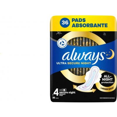 Always Ultra Secure Night hygienické vložky vel. 4 s křidélky 36 ks – Hledejceny.cz
