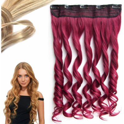 Girlshow Clip in pás vlasů vlnité lokny 55 cm odstín BURG (intenzivně tmavě červená)