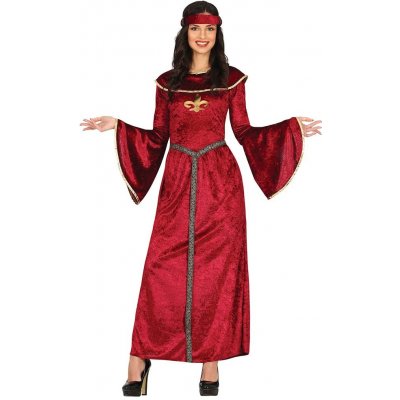 Fiestas Guirca Středověký kostým královny tmavě červené středověké princeznovské šaty se zlatým lemováním historický