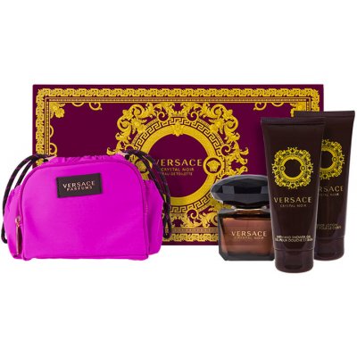 Versace Crystal Noir EDT 90 ml + sprchový gel 100 ml + tělové mléko 100 ml + kosmetická taštička dárková sada – Zboží Mobilmania