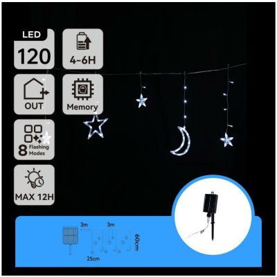Aigostar LED Solární ván. řetěz 120xLED/8 funkcí 3x0,6m 500 mAh IP65 stud bílá B10201S6S – Hledejceny.cz