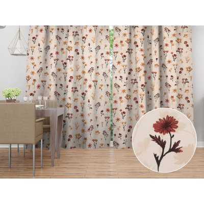 Biante Bavlněný závěs Sandra SA-771 Vínovo-oranžové luční kvítí na krémovém 150x220 cm – Hledejceny.cz