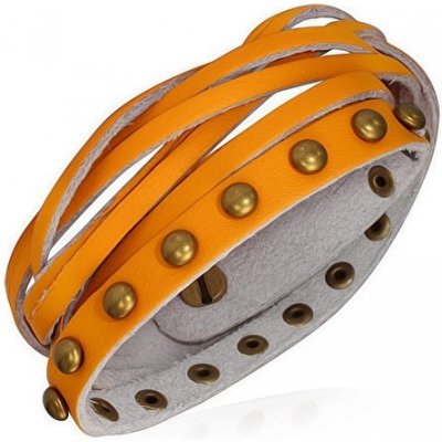 Šperky eshop kožený oranžové pásky zlaté polokoule a pletenec AB22.11 – Zboží Mobilmania