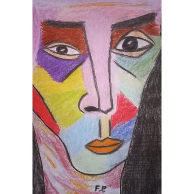 Petr Farták, Portrét ženy - detail tváře II., Malba na papíře, pastelka, 21 x 29 cm – Zboží Mobilmania