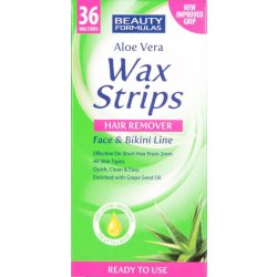 Beauty Formulas Aloe Vera Wax Strips depilační pásky na obličej a oblast bikin 36 ks