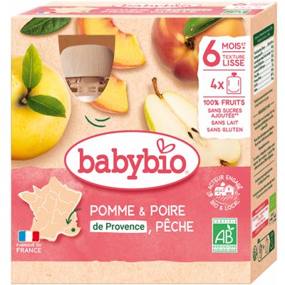 Babybio kapsička Jablko hruška broskev 4 x 90 g – Sleviste.cz