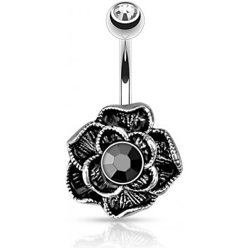 Šperky Eshop Vintage piercing do pupíku z chirurgické oceli rozkvetlá růže černý hematit S47.15