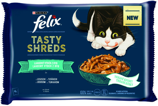 Felix Tasty Shreds výběr z ryb ve šťávě 4 x 80 g