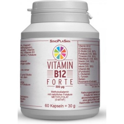 SinoPlaSan Vitamin B12 FORTE 500 μg Methylcobalamin, 60 kapsli