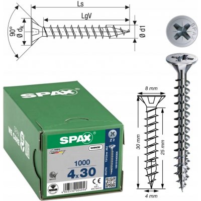 Spax Vrut zápustná hlava PZ W 4C MH 4 x 30 mm (1000 ks) – Hledejceny.cz