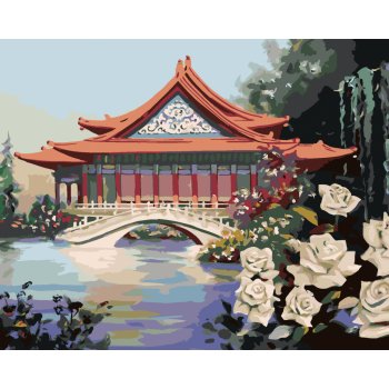 ZUTY Malování podle čísel ČÍNSKÁ RŮŽE U DOMU D RUSTY RUST 80 x 100 cm Rámování vypnuté plátno na rám