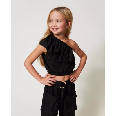 Twinset top přes rameno s volánem černý – Zboží Dáma