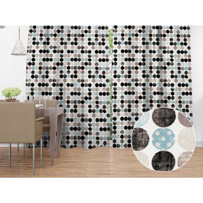 Biante Dekorační závěs Leona LN-060 Tyrkysové a černé kuličky na bílém 130x200 cm – Zboží Mobilmania