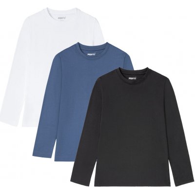 PEPPERTS Chlapecké triko s dlouhými rukávy, 3 kusy (modrá/bílá/černá)