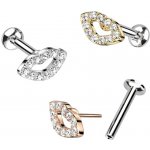 Šperky eshop výsuvný ocelový retní a bradový labret ústa zdobená čirým zirkonem W47.38 Růžová zlatá – Zboží Dáma
