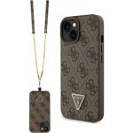 Guess PU 4G Strass Triangle Metal Logo Zadní Kryt + Crossbody Popruh pro iPhone 15 Plus Brown – Zboží Živě