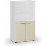 Primo Kombinovaná kancelářská skříň WHITE, dveře na 2 patra, 1434 x 800 x 420 mm, bílá/bříza – Zboží Mobilmania
