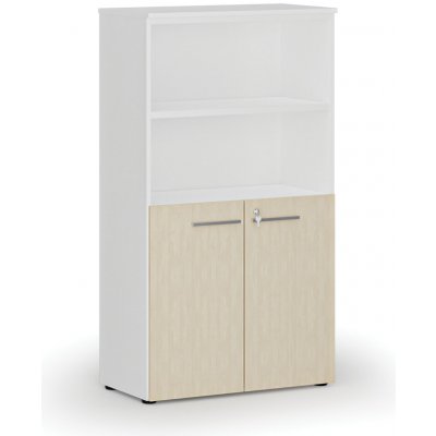 Primo Kombinovaná kancelářská skříň WHITE, dveře na 2 patra, 1434 x 800 x 420 mm, bílá/bříza – Zboží Mobilmania