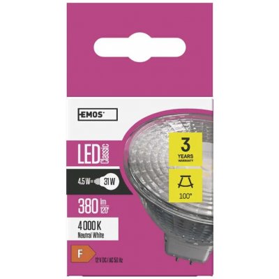 Emos LED žárovka 4,5W patice MR16GU5,3 na 12V Denní bílá – Zboží Mobilmania