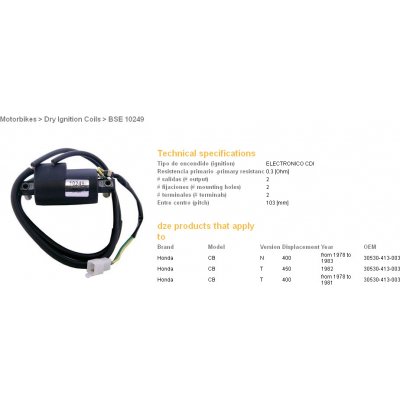 DZE zapalovací cívka HONDA CB 400T 78-83; CB 450 NIGHTHAWK 82-85 (30530-413-003) – Hledejceny.cz